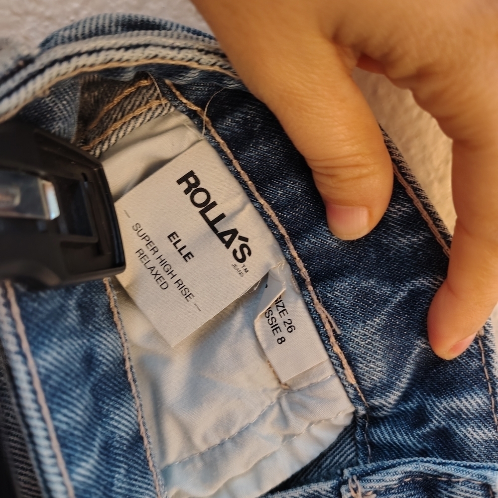 ROLLA'S Elle Garage Worn Blue Distressed Straight Leg Jeans Sz 26 High Rise - Picture 15 of 16